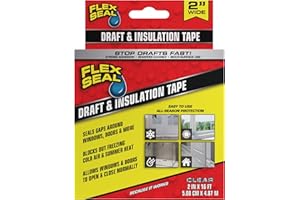 Flex Seal Draft and Insulation Sealing Tape, Flexible, Rubberized, Weatherproof Strip for Windows, Doors, Vents, Works on Wood, Glass, Tile, Metal, Plastic, Fiberglass, Clear, 2 in x 16 ft, Pack of 1