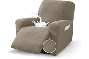 MAXIJIN Waterproof Recliner Chair Covers 3 Pieces Recliner Cover That Stay in Place, Washable Lazy Boy Recliner Slipcovers with Pockets Reclining Protector for Pet, Kids (Recliner, Khaki)