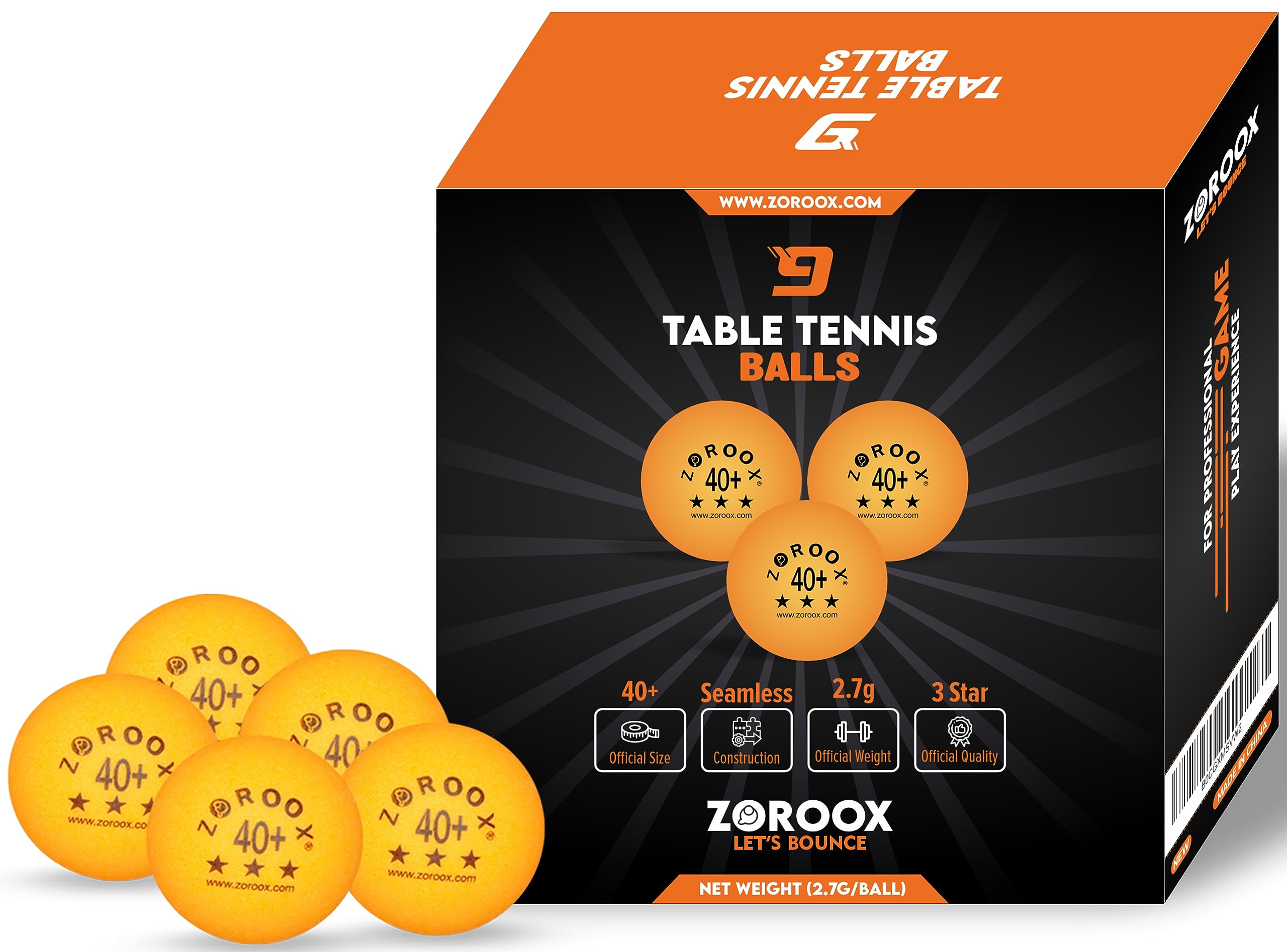 ZOROOX High-Performance 3-Star Table Tennis Balls - Pack of | 9, 18, 36 or 72 | Orange or White | 40+ ABS Competition Grade Ping Pong Balls
