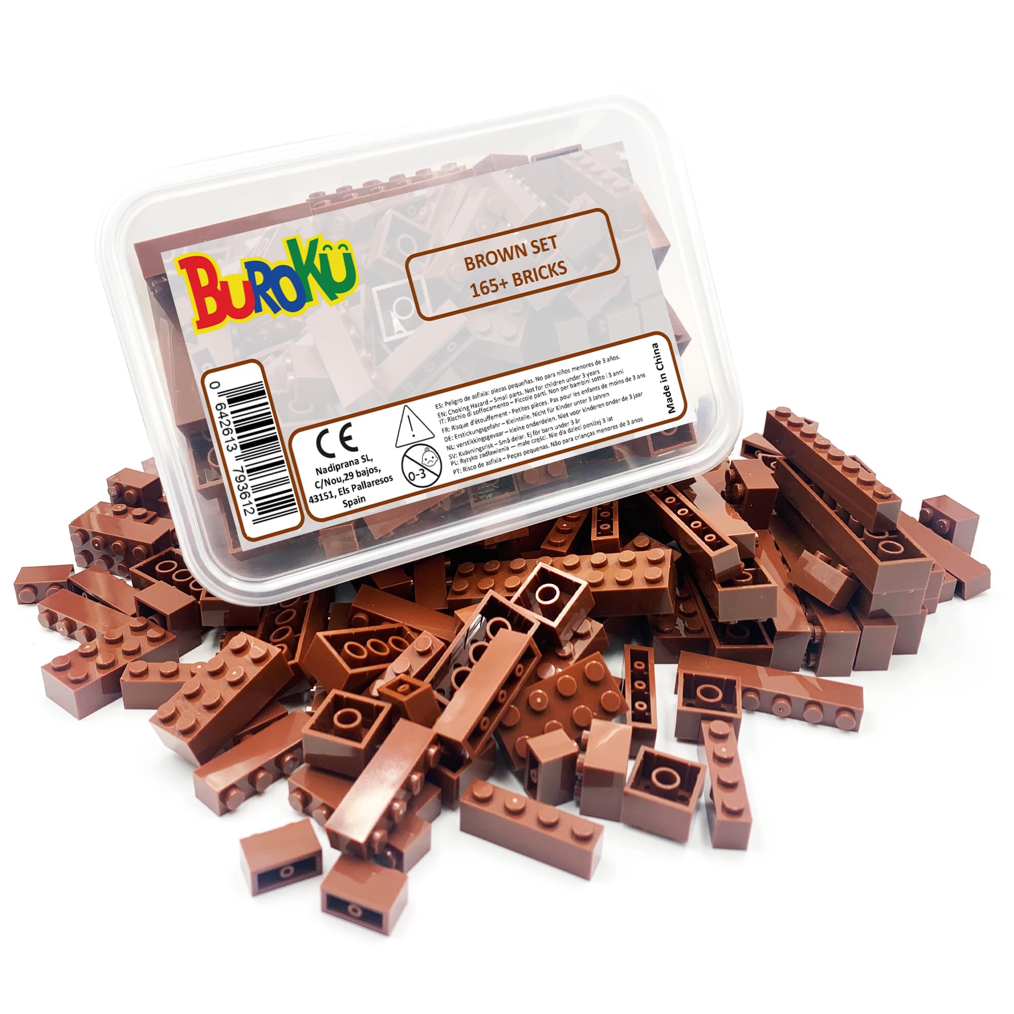 Buroku Brown Set - Pack of 165 Brown Building Bricks Assorted Sizes - Toy Bricks Compatible with All Brands - Large Brown Pieces