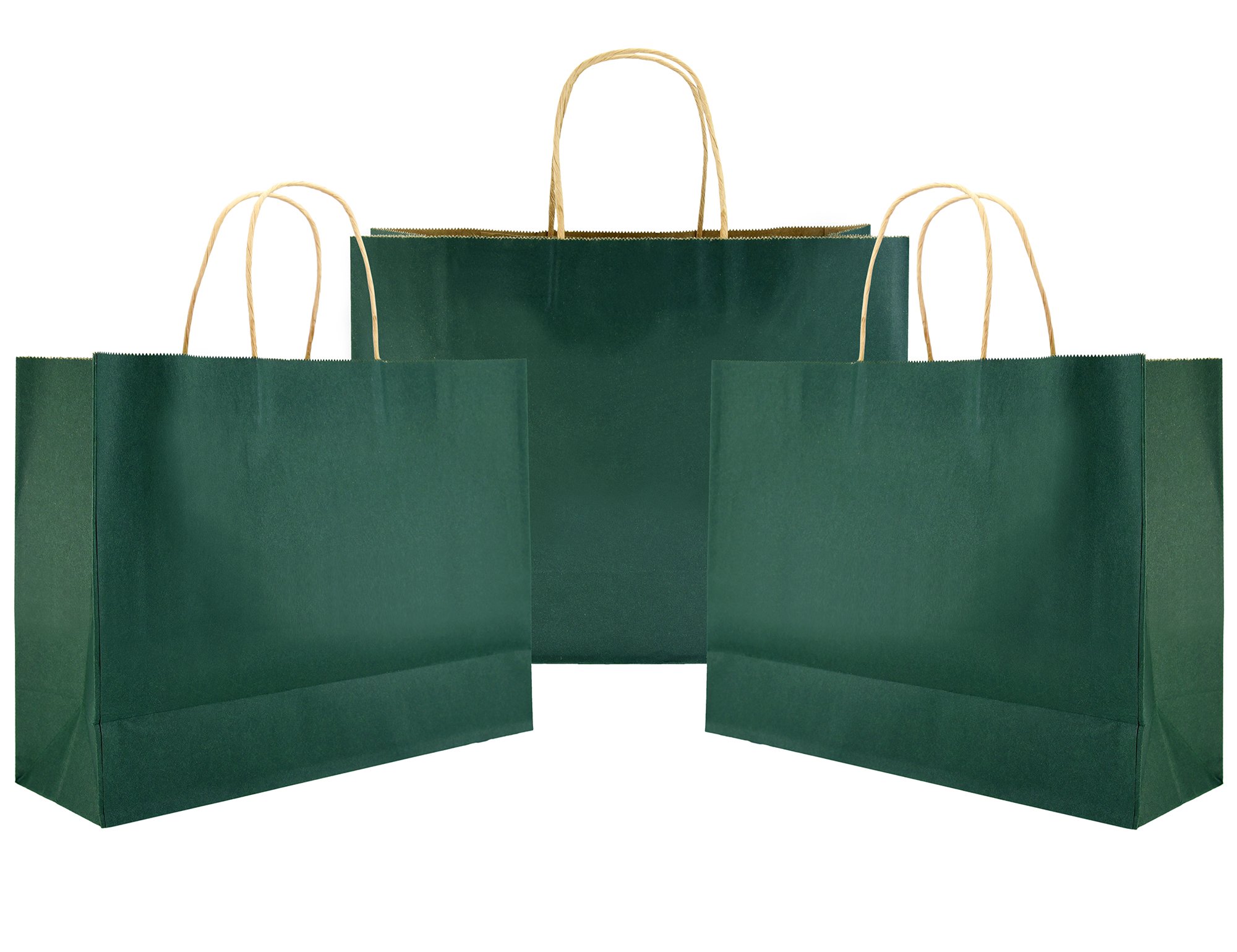 Pack of 24 Large Vintage Green Kraft Paper Carrier Bags with Reinforced Twisted Handles (32 x 11 x 25cm / 12.6 x 4.3 x 9.8 inches) -FiveSeasonStuff — image 1