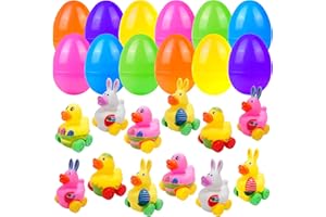 CHERISLPY 12 Pcs Easter Eggs with Rubber Ducks Cars Toys Soft Bath Toy Vehicles for Kids Toddlers Girls Boys Easter Basket Stuffers Eggs Fillers Party Favors Gifts