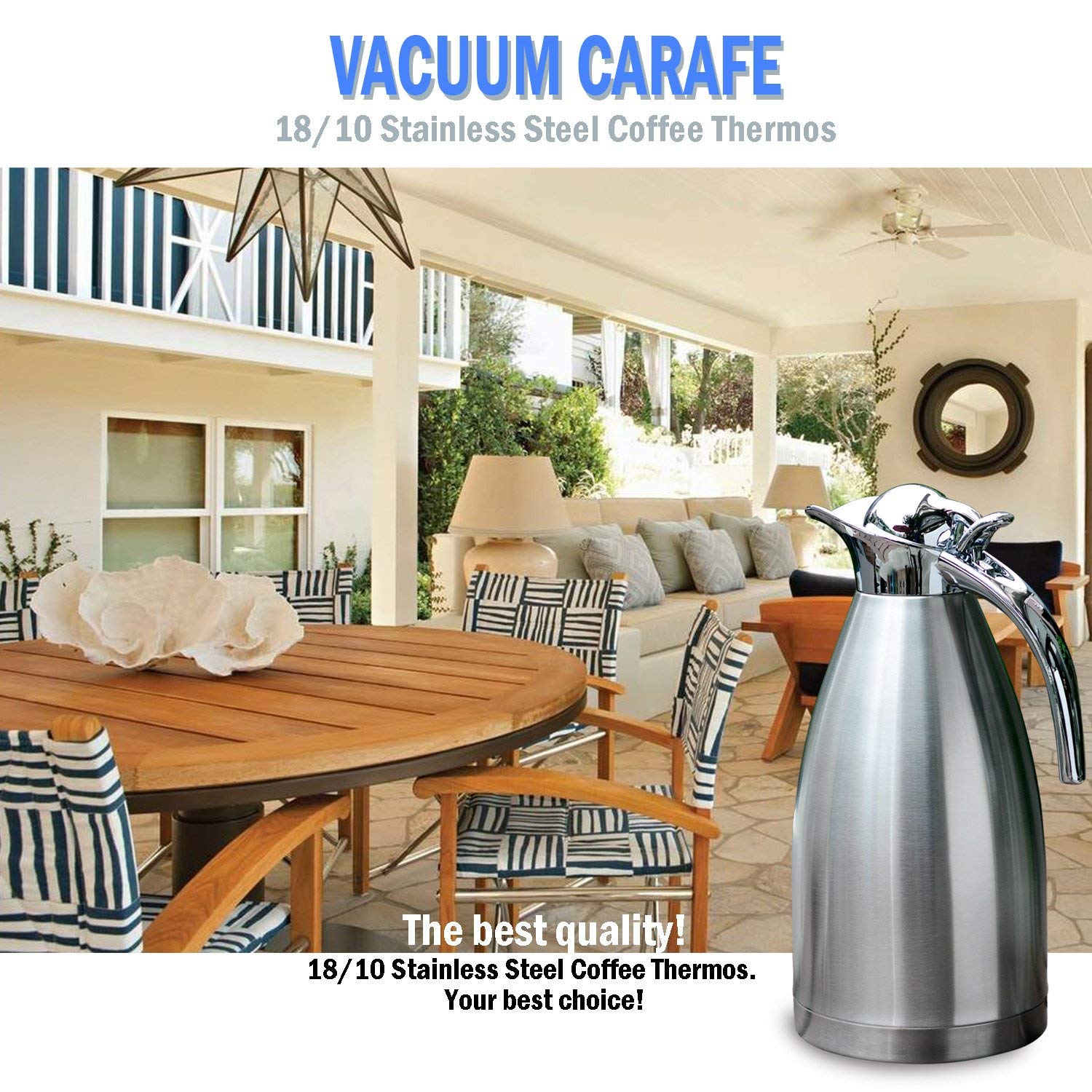 Coffee Pot Stainless Steel 68 oz/2 liter, 18/10 Stainless Steel Coffee Thermos - Double Walled Vacuum Carafe Insulated