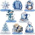 6 Piece Winter Wooden Table Decor Set - Snowflake & Snowman Centerpieces For Christmas & Winter Parties