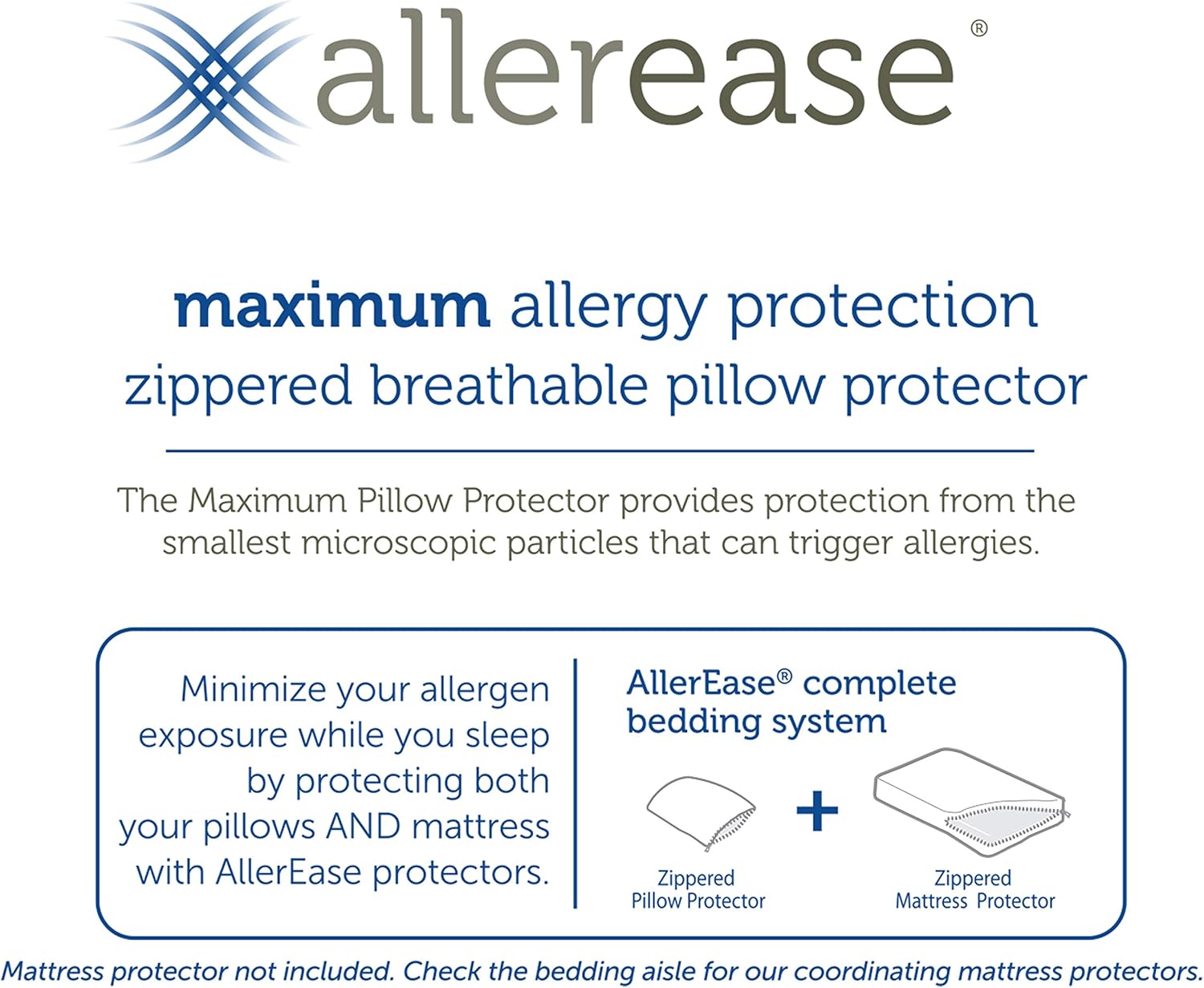 Aller-Ease Maximum Allergy Protector, Standard/Queen, 2-Pack – Hypoallergenic Pillow Cover, Zippered Design Prevents Collection of Bedbugs and Allergens, Machine Washable, 2 Pack, White: Home & Kitchen
