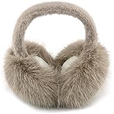 WATAME Earmuffs for Women Girls Faux Fur Fuzzy Headband Foldable Ear Covers Cold Weather Accessory