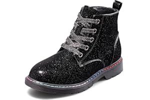 Dodow Girls Ankle Boots Glitter Combat Booties Zipper Lace Up Winter Dress Boots for Little Kid Big Kid