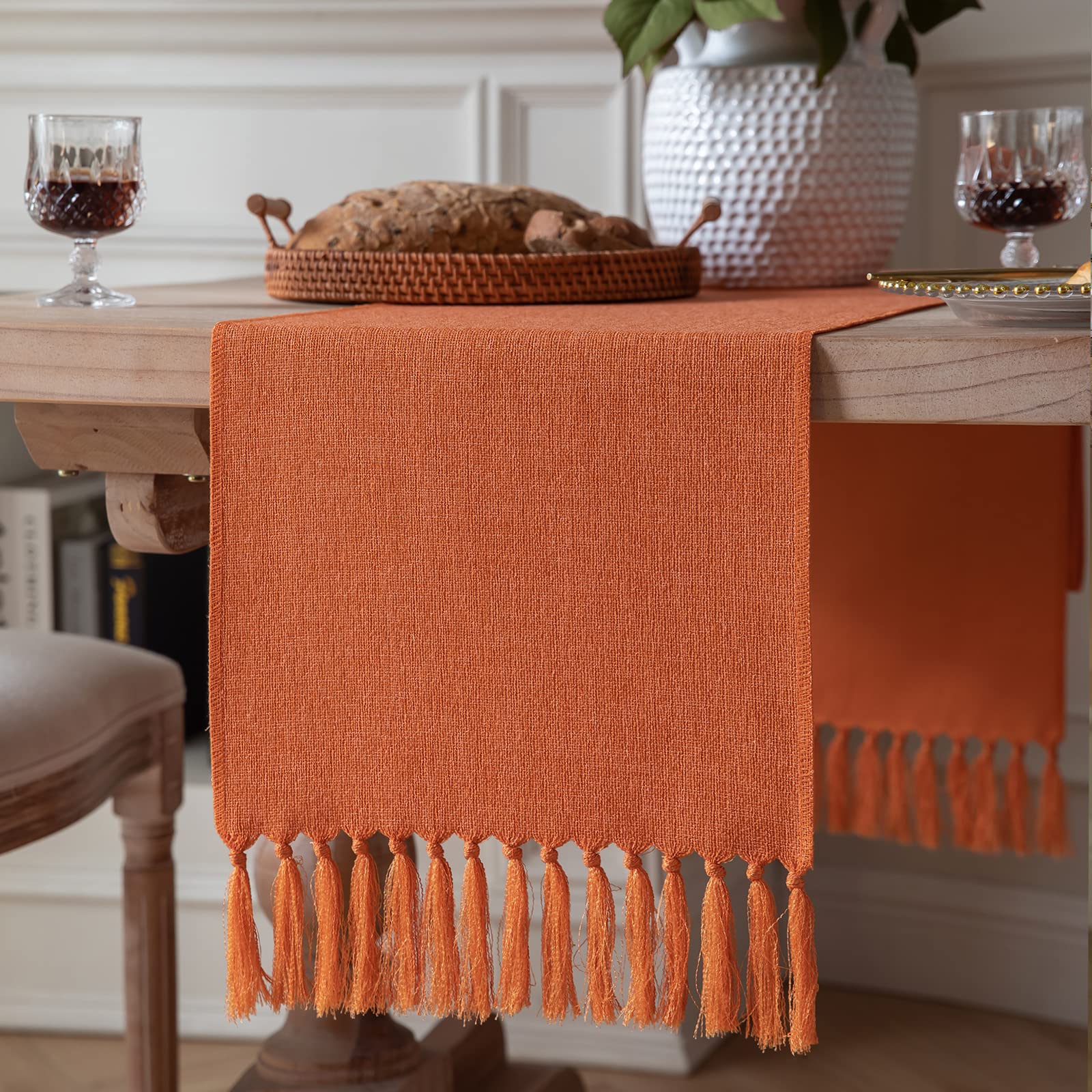 ZeeMart Burnt Orange Table Runners 36 Inches Long, Burlap Linen Style Rustic Farmhouse Fall Table Runner, Small Short Boho Coffee Table Runner, 13x36 Inches, Harvest Pumpkin