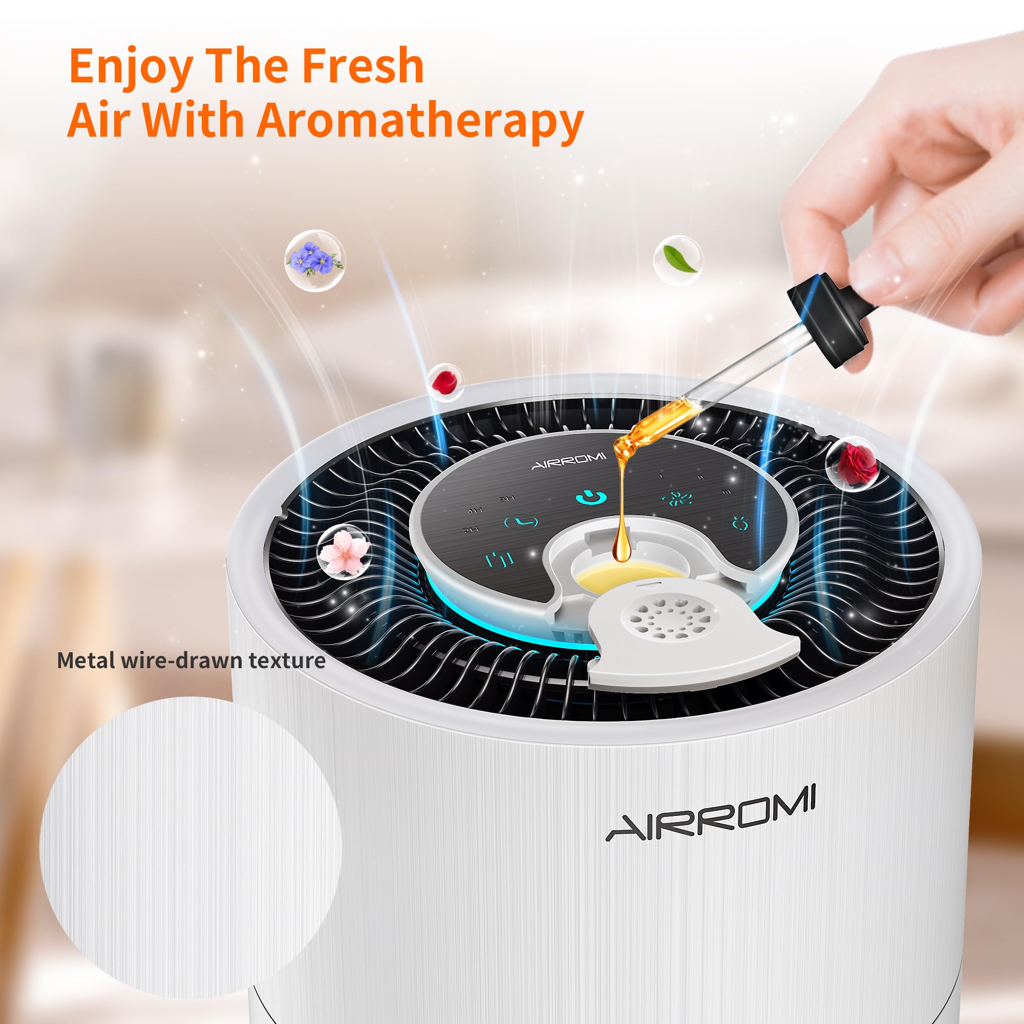 AIRROMI Air Purifier for Bedroom with HEPA 3-in-1 Filter, Pet Air Purifier for Home Cat Pee Smell, Covers Upto 990 Ft², Quiet 360° intake Air Cleaner for pet hair,allergies,Dust,Smoke A2001 White