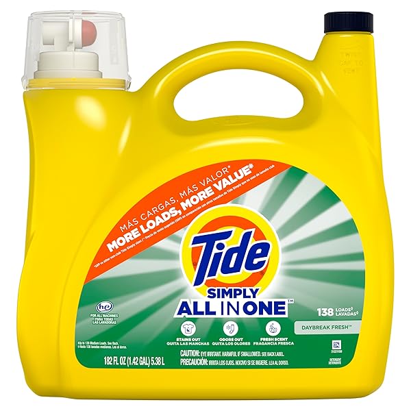 TIDE SIMPLY ALL-IN-ONE LIQUID LAUNDRY DETERGENT, DAYBREAK FRESH SCENT, 138 LOADS, 182 FL OZ