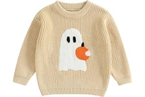 SPRIFALLBABY Baby Boy Girl Halloween Sweater Ghost Embroidery Long Sleeve Chunky Knit Tops Newborn Fall Winter Clothes