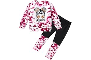 DONWEN Toddler Girl Clothes,Tie Dye Sweatsuit 2 Piece Girls Outfits Graphic Pullover Top Pants Girls Fall Winter Outfit