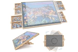 Puzzle Board 1500 Pieces, WOOD CITY Tilting & Rotating Puzzle Board with Drawers and Cover, Jigsaw Puzzles Table for Adults G