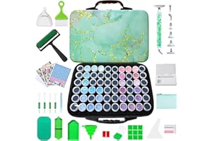 Muzagroo Art Diamond Painting Storage Containers, Diamond Art Storage Case with Accessories and Tools, Portable Shockproof 60 Slots Organizer Case for Diamond Painting Kits M (Green)