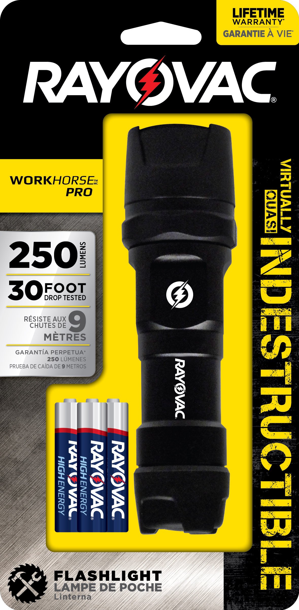 RAYOVAC Virtually Indestructible 250 Lumen 3AAA LED Flashlight with