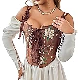 Mealah Corset Tops for Women Renaissance Lace Up Floral Overbust Boned Bustier Bodice