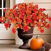 Homsunny Fall Flowers for Outdoors, 2 PCS Fake Fall Flowers UV Resistant Fake Autumn Artificial Flowers for Porch Patio Window Box Planter Home Decor (Fall Red and Orange)