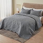 Kingnex Exta Wide Oversized King Bedspreads 128x120 for Tall King or Cal King Bed Ultrasonic Quilted Coverlet Set 3 Piece Include 1 Quilt 2 Pillowcases Grey