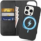SHIELDON Case for iPhone 16 Pro 6.3", Genuine Leather Detachable Wallet Wireless Charging Kickstand RFID Blocking Card Holder Magnetic Protective Case Compatible with iPhone 16 Pro 5G - Nappa Black