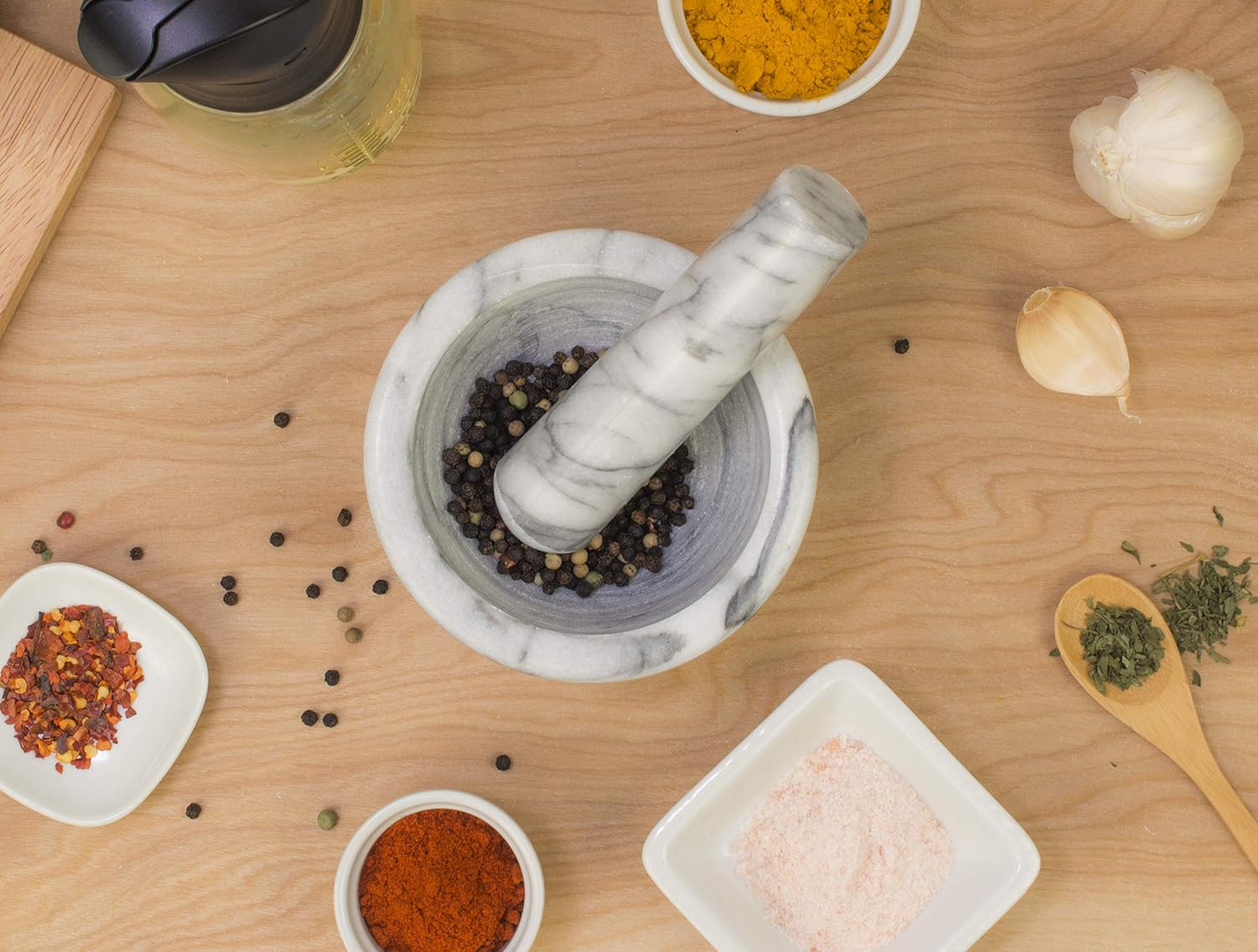 HIC Mortar and Pestle Spice Herb Grinder Pill Crusher Set, Solid Carrara Marble, 4-Inch x 2.5-Inch: Kitchen & Dining