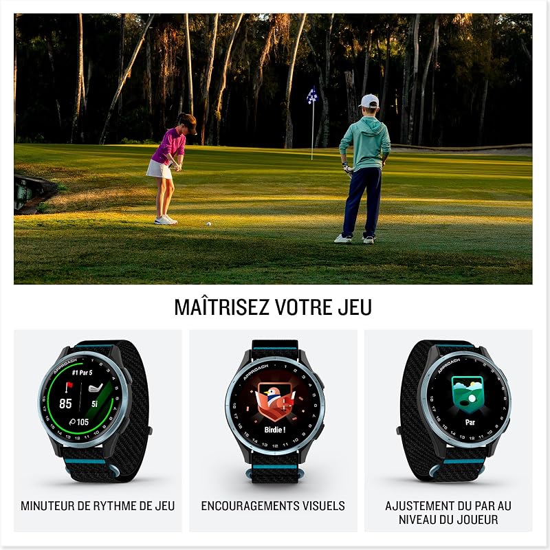 Approach J1, Montre GPS intégré, Jeunes Golfeurs, Noir, Boîtier 43mm