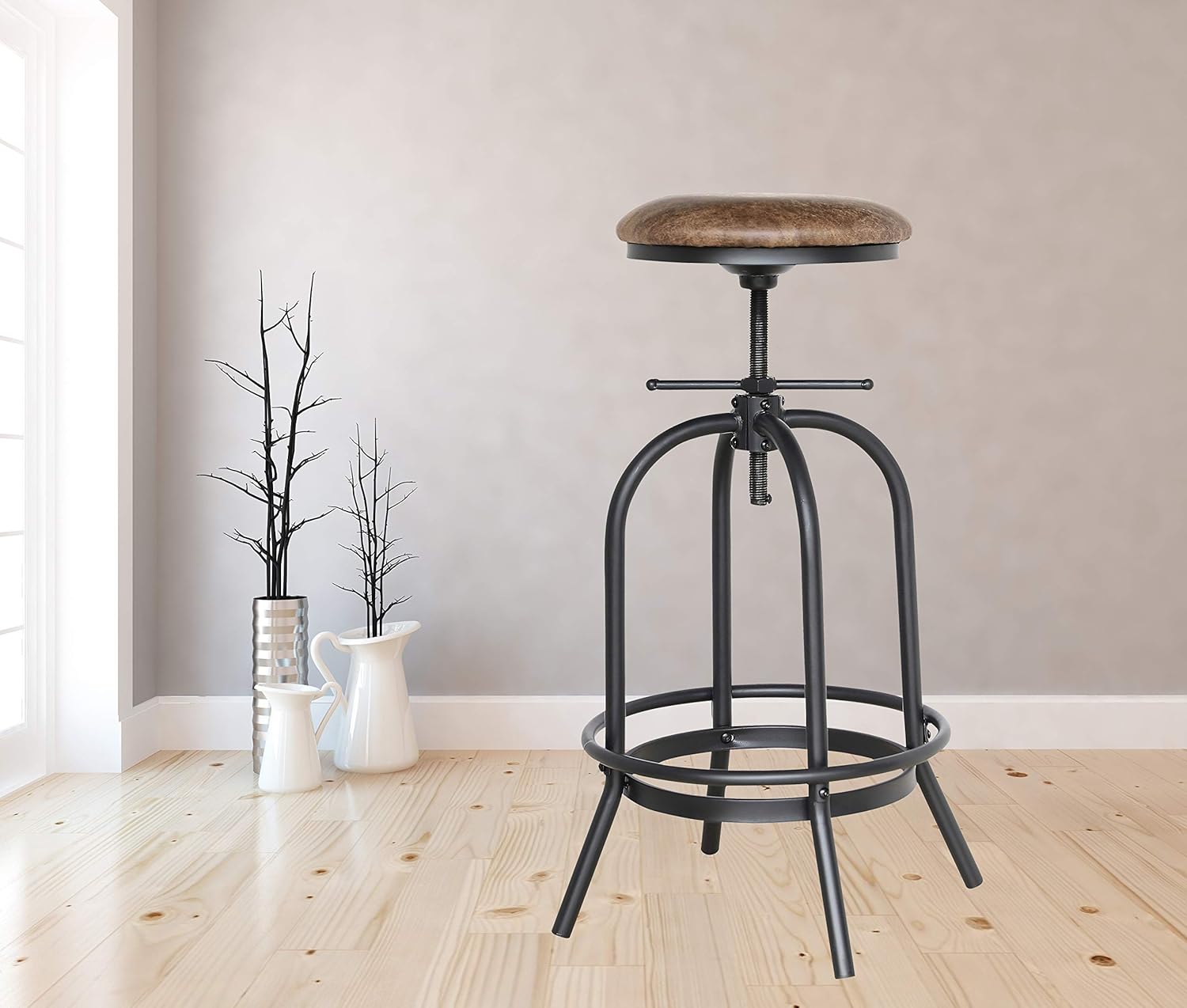Asvp Shop Industrial Bar Stool Set Of 2 With Rustic Metal Pipe Shelving Legs Adjustable Height