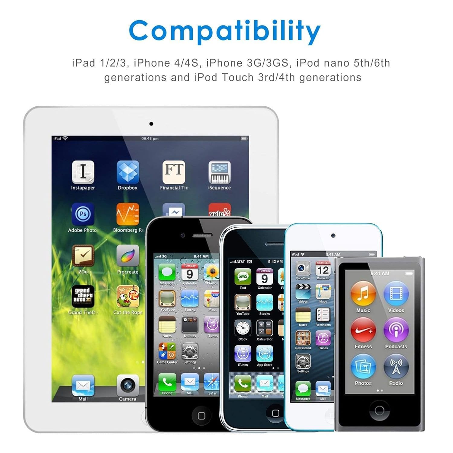 USB 2.0 Sync/Charge/Data Transfer/Charging Cable for Apple iPhone 3G/3GS/4/4s, iPad 1/2/3, iPod Touch 1/2/3/4, iPod 5th Gen - Image 3