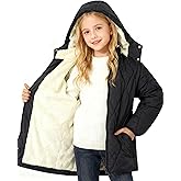 Funnycokid Girls' Winter Coat Sizes 5-12 Puffer Jacket Warm Windproof Waterproof Fleece-Lined Hooded Kids' Outerwear