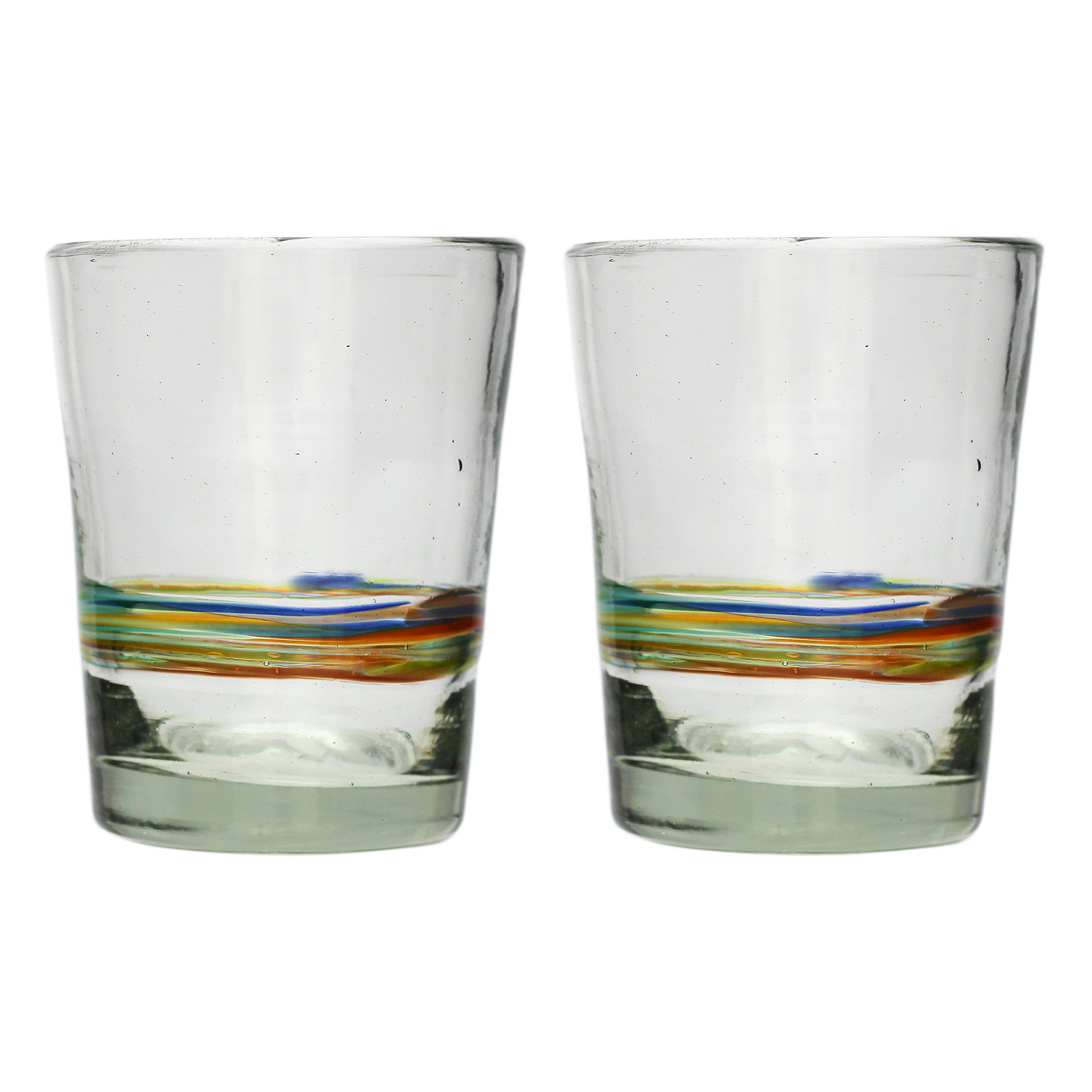 Tumia LAC Glass Italian Style, Multi-Stripe Set of 2, Hand Blown from Recycled Glass - fair Trade and Handmade in Mexico