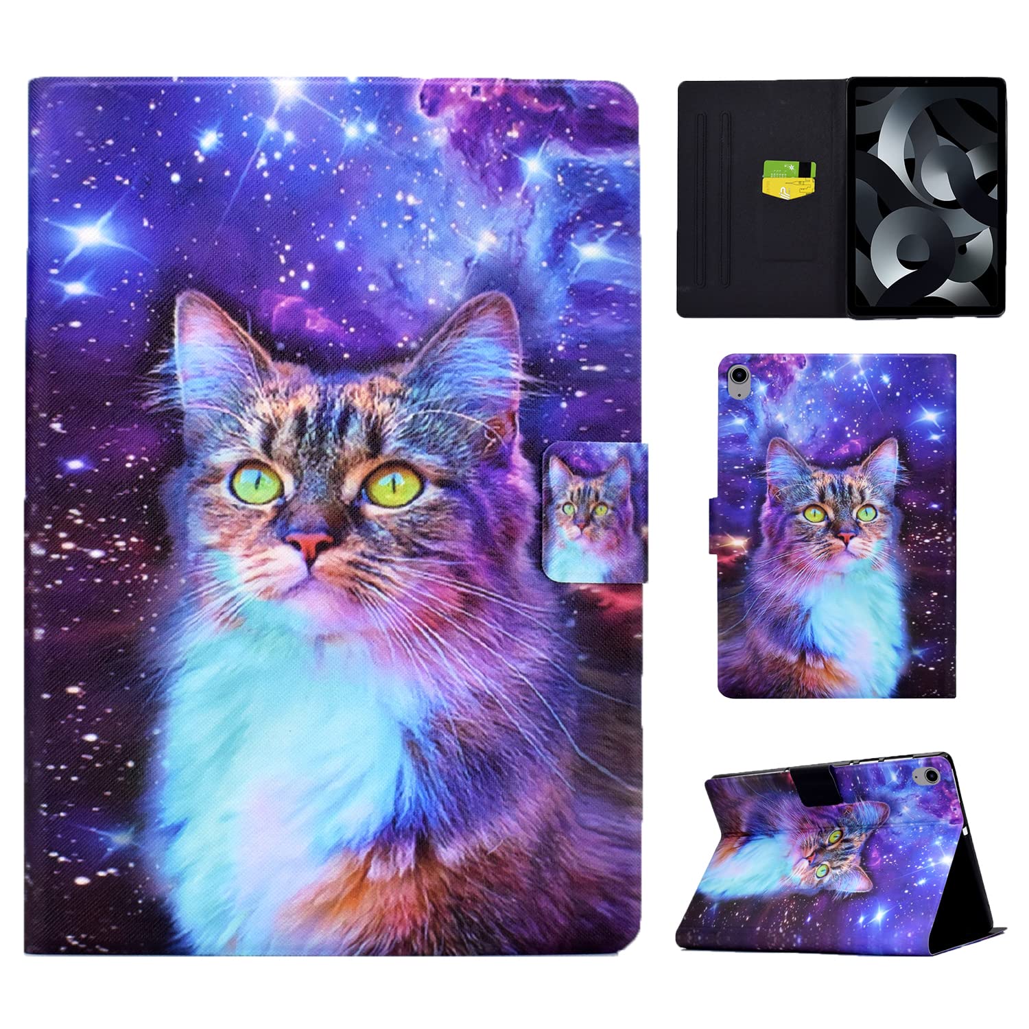 Vaitasy iPad Case 10.9 inch 2022, Smart Magnetic Folio Cover with Shockproof Soft TPU Case for iPad 10th Generation (A2757) - Star Cat