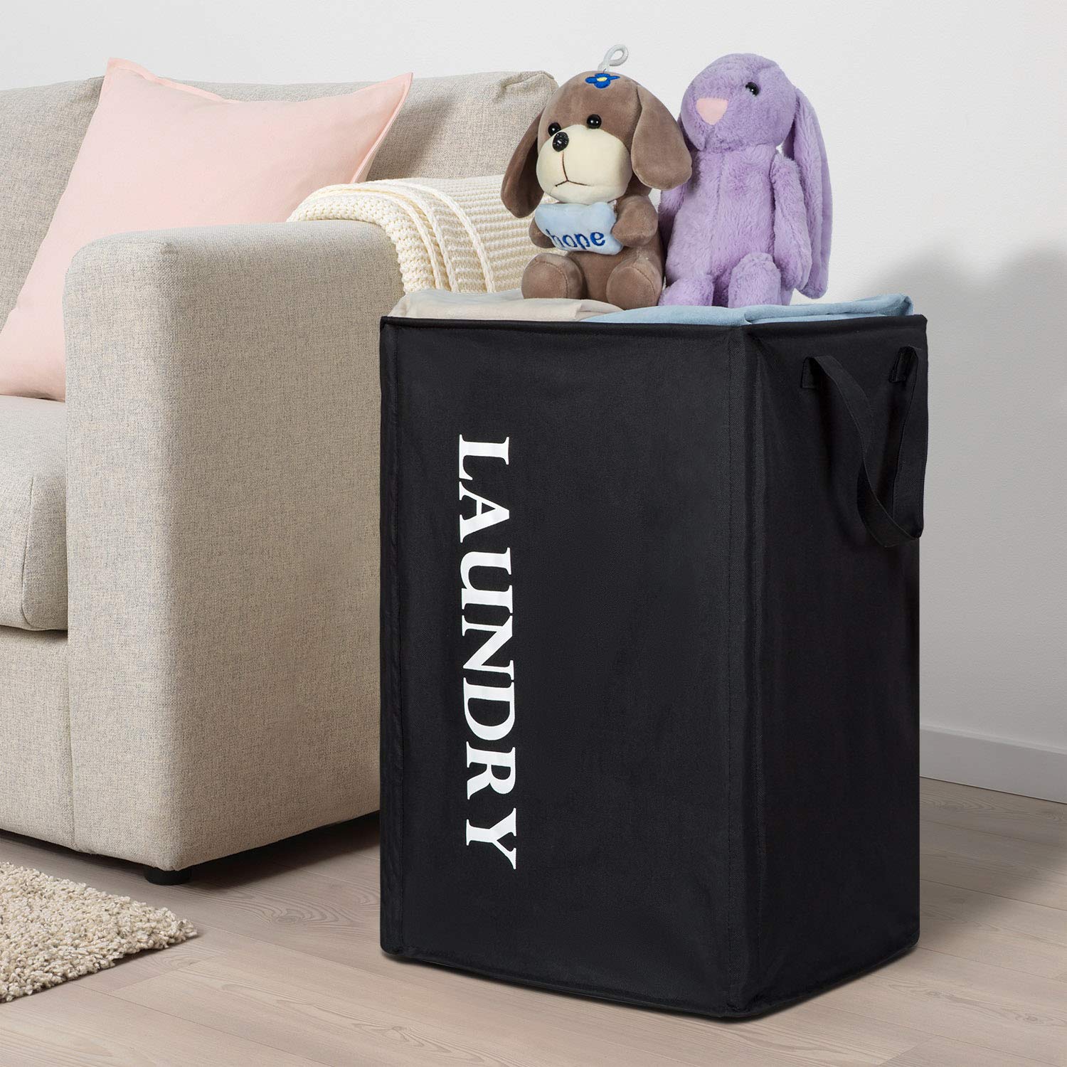 Chrislley Foldable Laundry Basket Large Standing Handy Rectangular Laundry Bin 600D Oxford Fabric Waterproof Laundry Hamper 73.6L (Black)