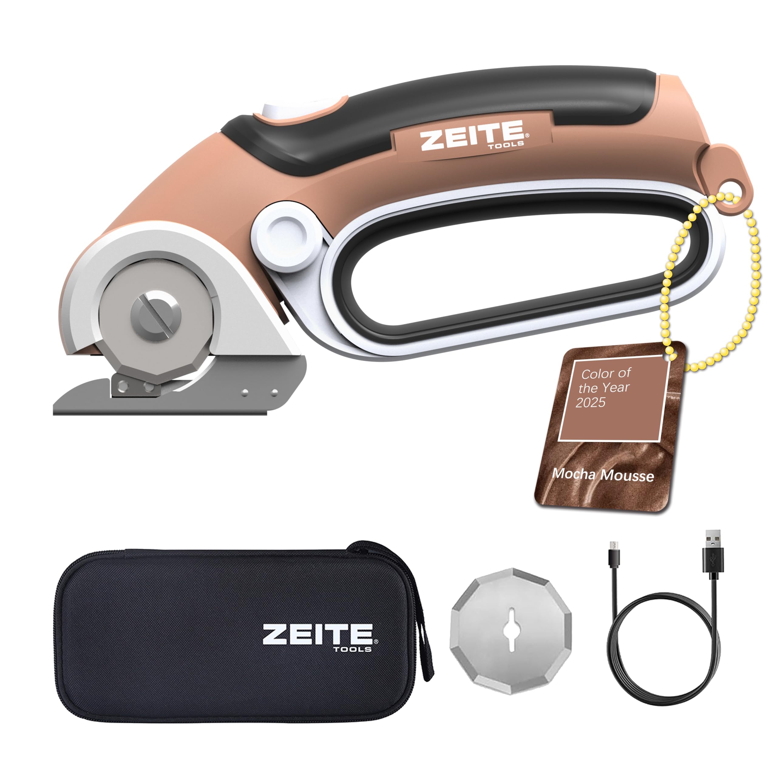 Photo 1 of ZEITE 4V Cordless Electric Scissors Cardboard Cutter with 2 Blades,Storage Case,Rotary Cutter for Box Plastic Carpet Fabric, Easy to Hold and Safe,Mocha
