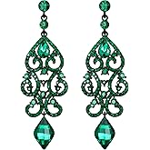 Flyonce Rhinestone Crystal Wedding Art Deco Floral Chandelier Dangle Earrings for Women