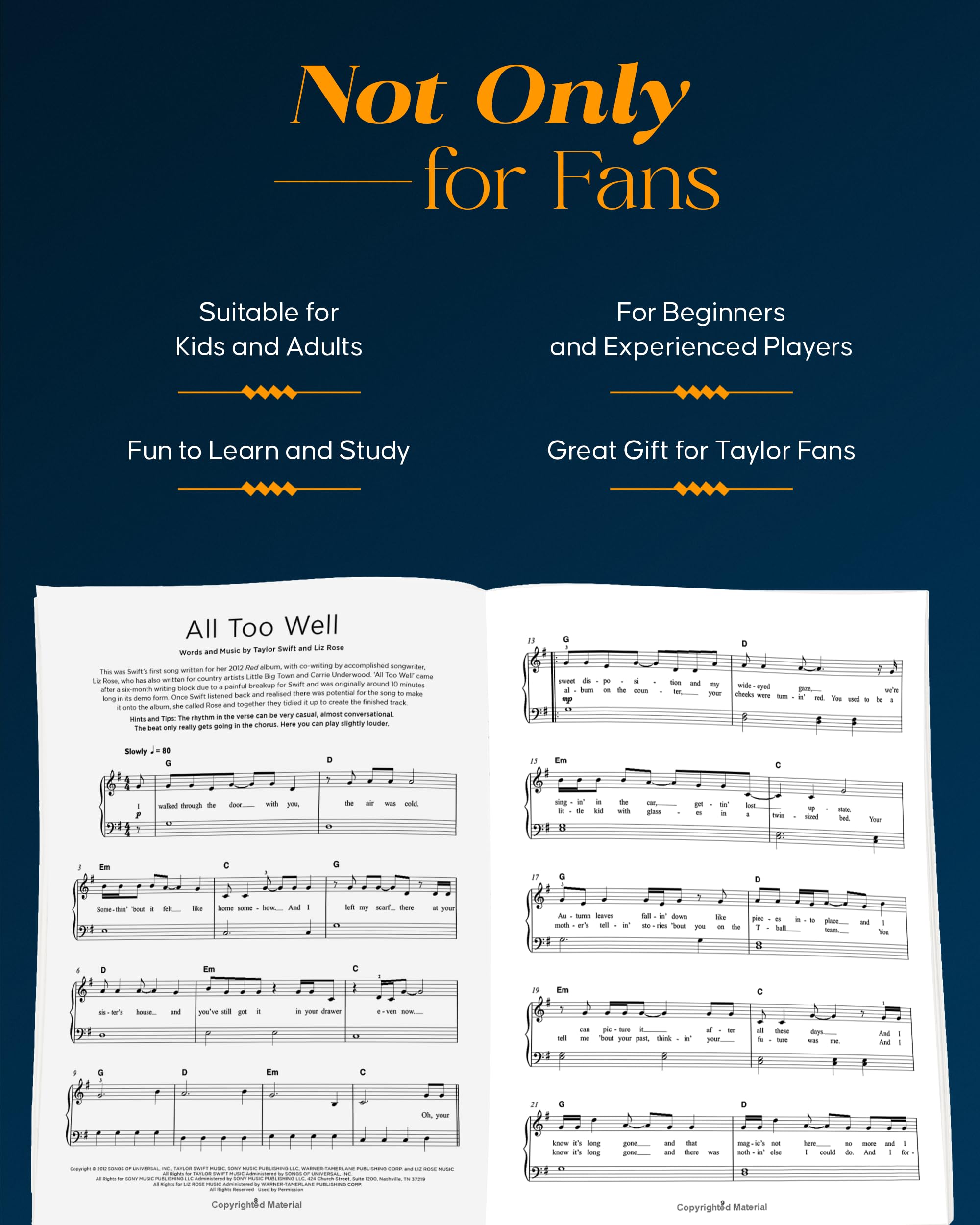 40 Taylor Swift Songs: Really Easy Piano | Sheet Music with Lyrics and Performance Tips | Beginner Pop Songbook for Piano Players | Really Easy Piano ... Hal Leonard (Really Easy Piano; Hal Leonard) 40 Taylor Swift Songs: Really Easy Piano | Sheet Music with Lyrics and Performance Tips | Beginner Pop Songbook for Piano Players | Really Easy Piano ... Hal Leonard (Really Easy Piano; Hal Leonard) Pa