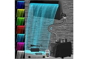 AquaMiracle All-in-1 Pond Waterfall Kit with LED Lights, 18" Stainless Steel Spillway with 800GPH Water Pump, Lighted Waterfall Fountain Outdoor for Water Garden, Backyard, Pool