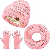 KUTTOR Winter Beanie Hat Scarf Gloves Set Warm Knit Fleece Touchscreen Gloves Neck Scarf Set Adult Winter Gift for Men Women