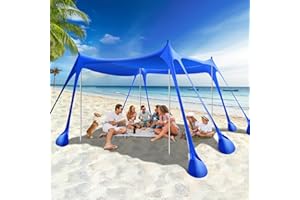 Rhino Valley Beach Tent, 10 x 10 FT Beach Shade UPF50+ Protection, BeachCanopy with 8 Sandbags 4 Stability Poles, Outdoor Ten