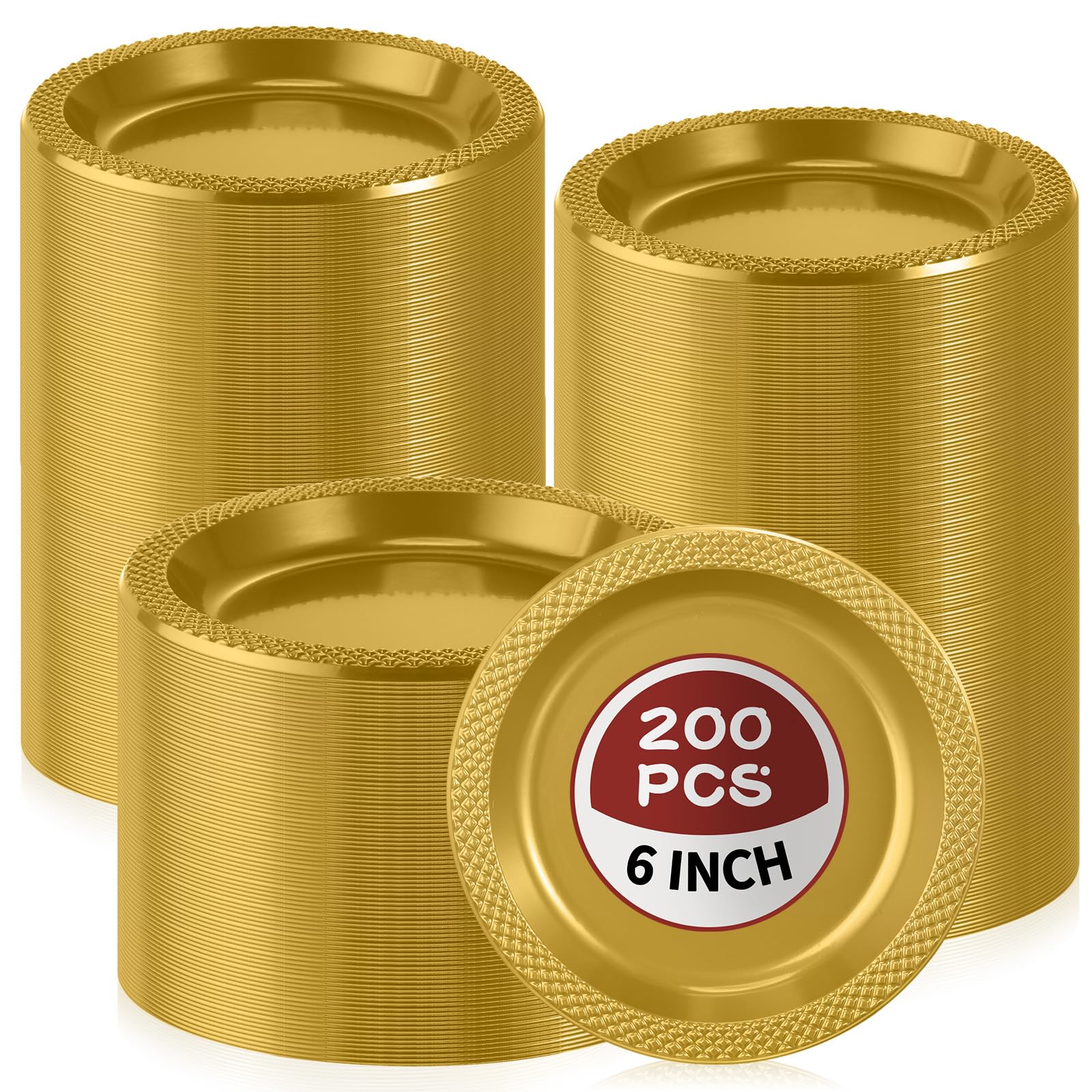 Photo 1 of Zopeal 200 Pcs Gold Plastic Dessert Plates 6 Inch Round Gold Disposable Plates Heavy Duty Wedding Dinner Tableware for Birthday Party Dinner Picnic Salad, Appetizer Party Supplies