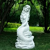 BEGORGEO 20" H Large Mermaid Garden Statue Resin Outdoor Decor | Mermaid on Ocean Rock Outside Sculpture for Lawn Patio Pool Home Ornament Mermaid Figurine Collectible Nautical Fairy Tale