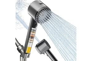 Cobbe Ion Drops Filtered Shower Head with Handheld, High Pressure 5 Spray Mode Showerhead with Filters, Built-in Power Wash for Hard Water - Remove Chlorine - Reduces Dry Itchy Skin, Gray