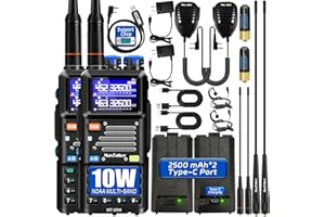 MAXTALKER 5RM Ham Radio Handheld 10W: Ham Rasios Long Range with NOAA Weather Receiver, Upgraded Antenna, Speaker Mic, Programming Cable, 2500mAh Battery Type-C Charging for Work,Camping,Hunting Essential 2Pack