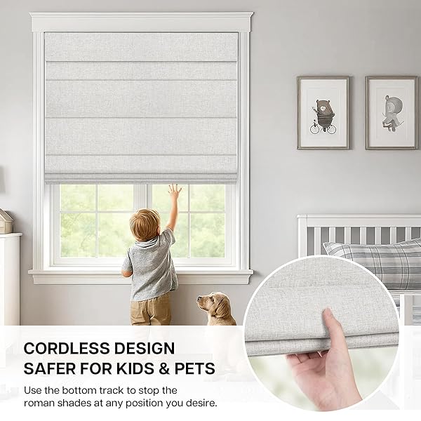 LAZBLINDS NO DRILL ROMAN SHADES FOR WINDOWS, CORDLESS BLACKOUT WINDOW SHADES WITH UV PROTECTION, POLYESTER FABRIC FOR BEDROOM & LIVING ROOM, 24″ W X 64″ H, NATURAL