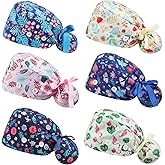 6 Pcs Scrub Caps for Women Doctor Nursing Hats with Buttons Adjustable Tie Back Working Cap Bouffant Scrub Hats for Women Men