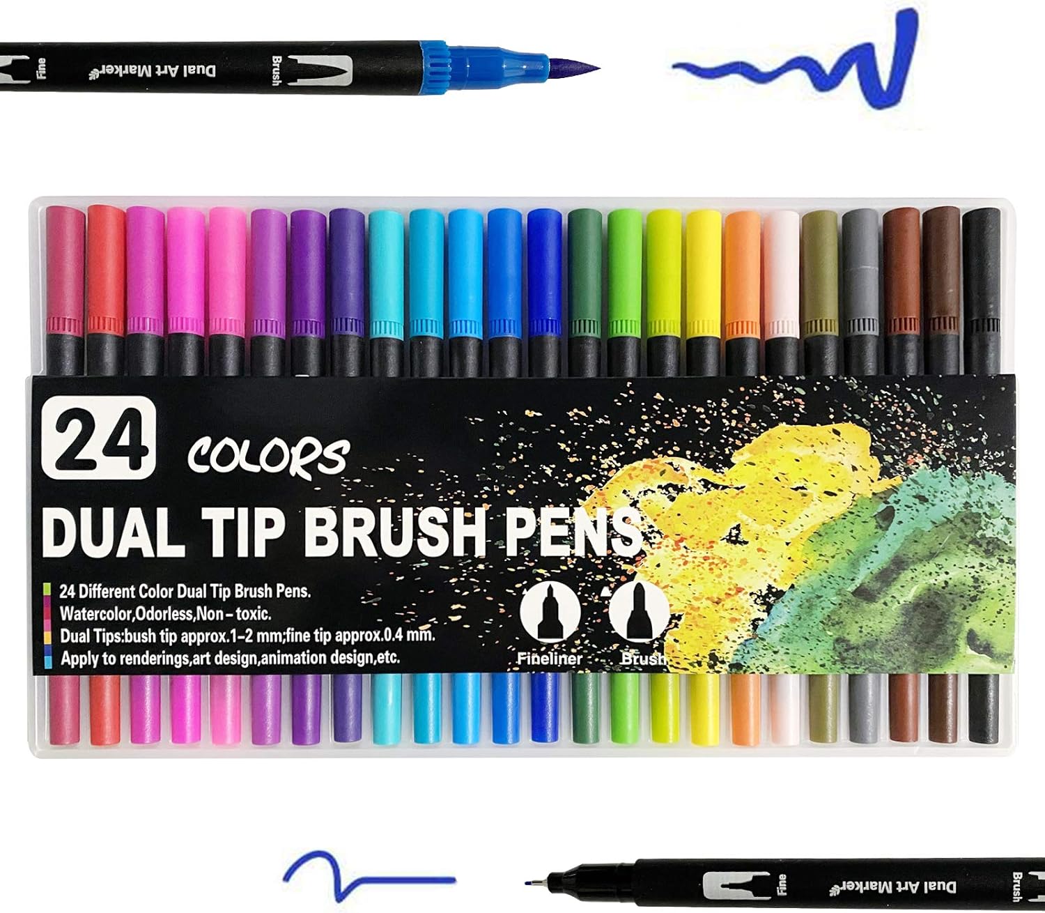 Filzstifte Pinselstifte Set, Filzstifte 24 Farben Dual Tip Brush Pens