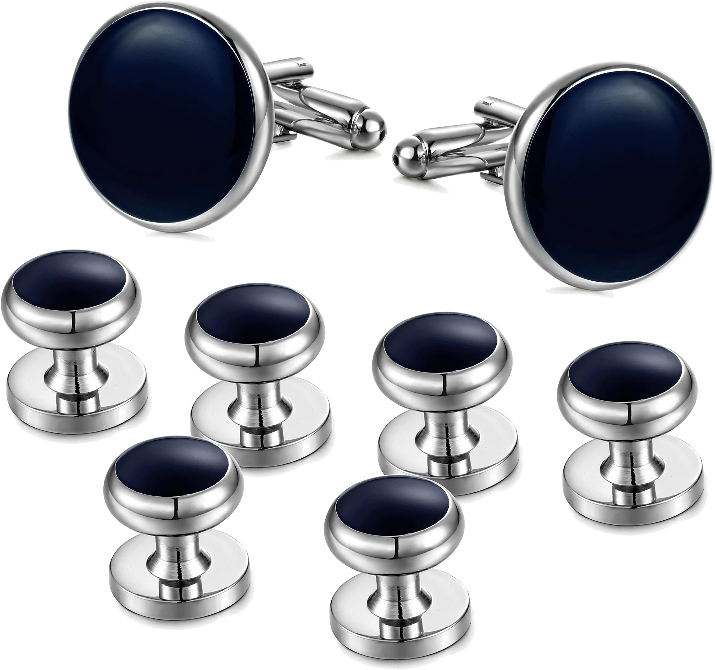 Jstyle Mens Cufflinks and Studs Set Blue Classic Tuxedo Shirts Business Wedding