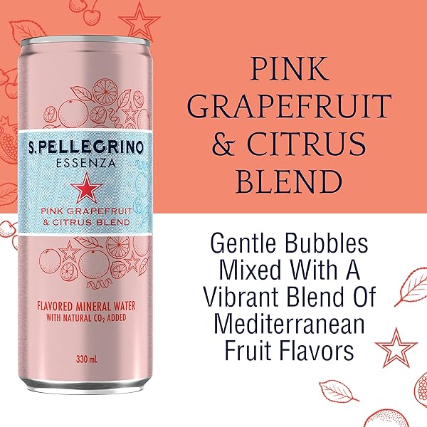 S.PELLEGRINO ESSENZA PINK GRAPEFRUIT & CITRUS FLAVORED MINERAL WATER, 11.15 FL OZ. CANS (8 PACK), 11.15 FL OZ (PACK OF 8)