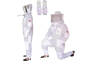 US APIARY 3 Layer Bee Suit with Fencing Veil and Round Veil One Pair Gloves Sting Proof Ventilated Beekeeping Suit, 2 Veils
