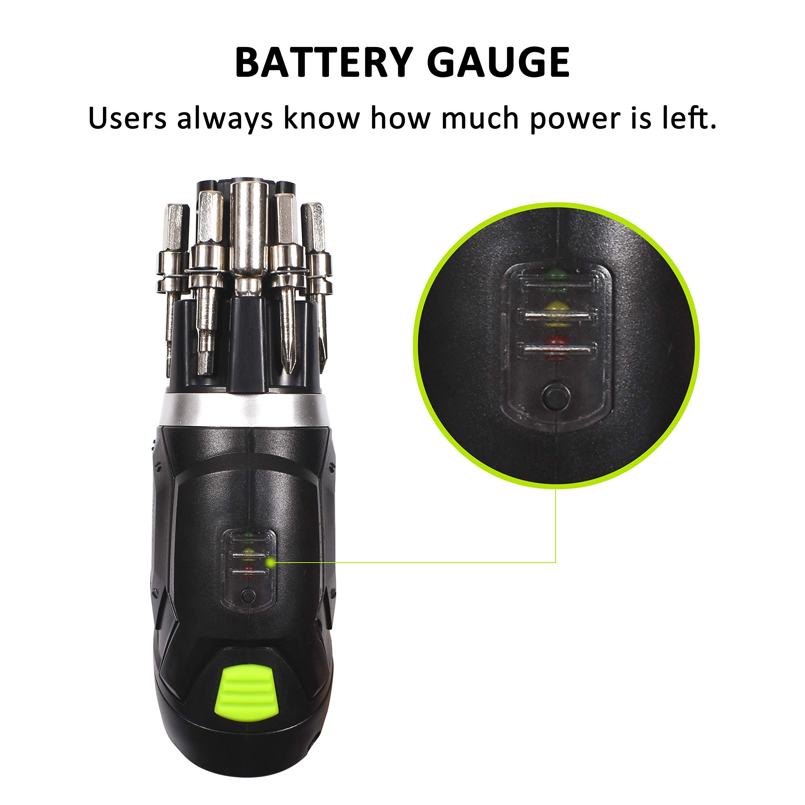 Cordless Screwdriver, HAWKFORCE 3.6V Cordless Rechargeable Screwdriver - Flexible Pivoting Head - Adjustable 2 Position Handle - Front LED Light Power Screwdriver with Bubble Level