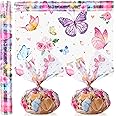 Gueevin Butterflies Cellophane Wrap Roll 100 ft x 16 Inch 2.5 Mil Floral Cellophane Roll Spring Butterfly Gift Wrapping with Twist Ties for Easter Baby Shower Birthday Basket Party Favors
