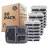 Freshware Meal Prep Containers [50 Pack] 3 Compartment Food Storage Containers with Lids, Bento Box, BPA Free, Stackable, Mic